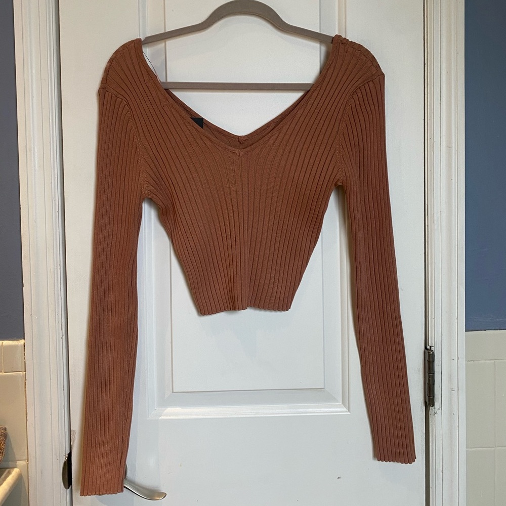 Fashion Nova Apricot Ribbed Cropped Sweater